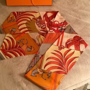 Hermès Orange and Multicolor Silk Scarf